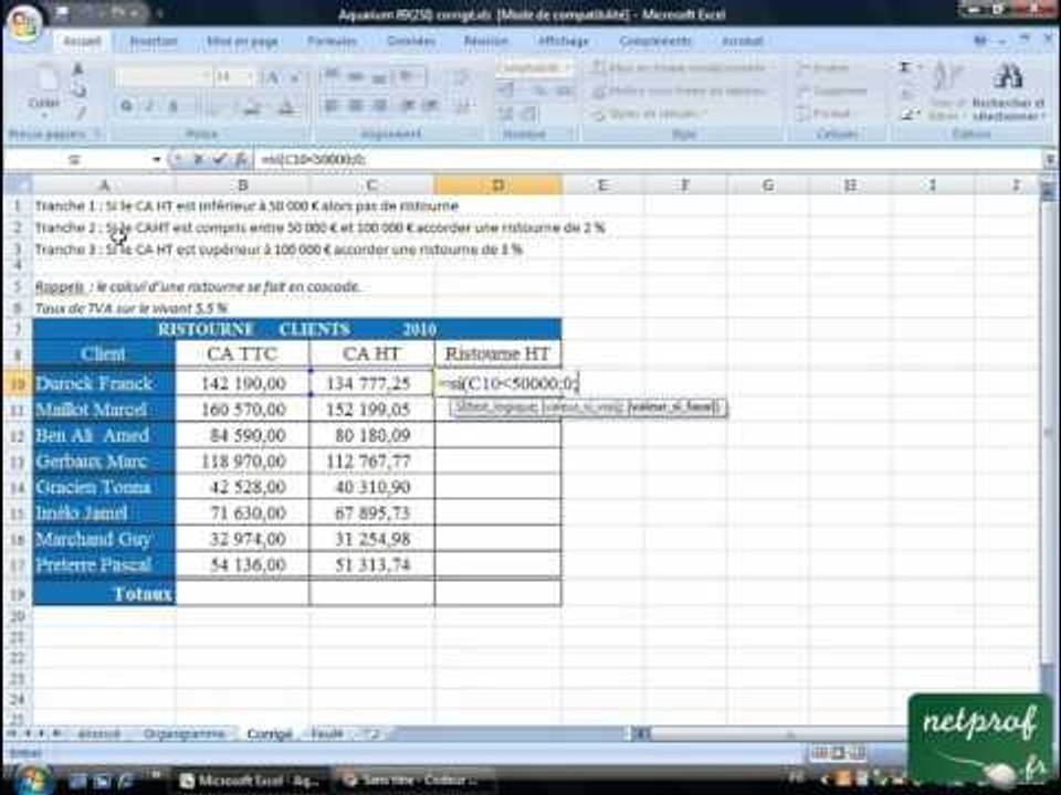 Excel : Fonction SI imbriquée (exercice 2)