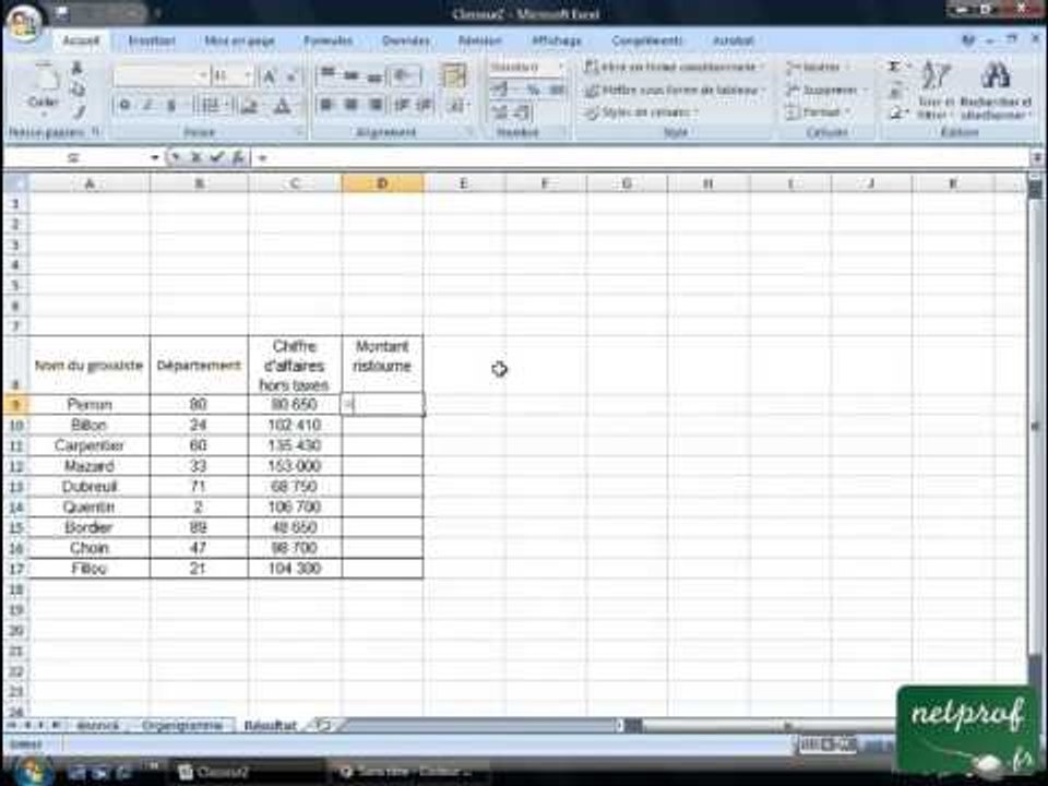 Excel : Fonction SI (Exercice 2)