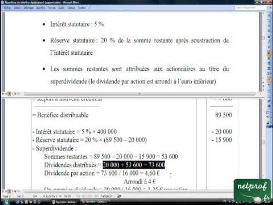 25.2 Répartition des bénéfices d'une société Application 1