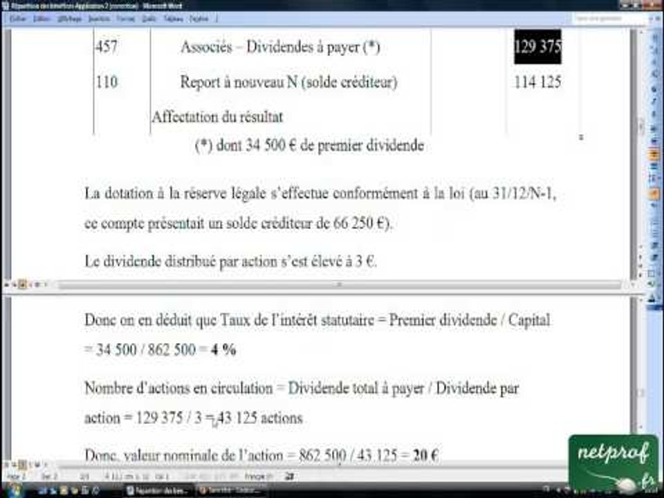 25.3 Répartition des bénéfices d'une société Application 2