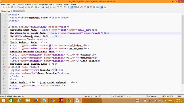 Tutorial HTML ke 7-Membuat form dalam HTML