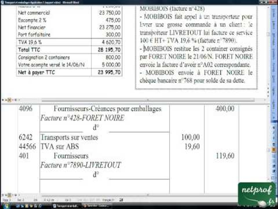 08.3 Frais de transport et emballages Application 1