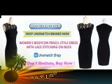 VIDEO WOMEN'S BODYCON PENCIL STYLE DRESS WITH LACE STITCHING ON NECK