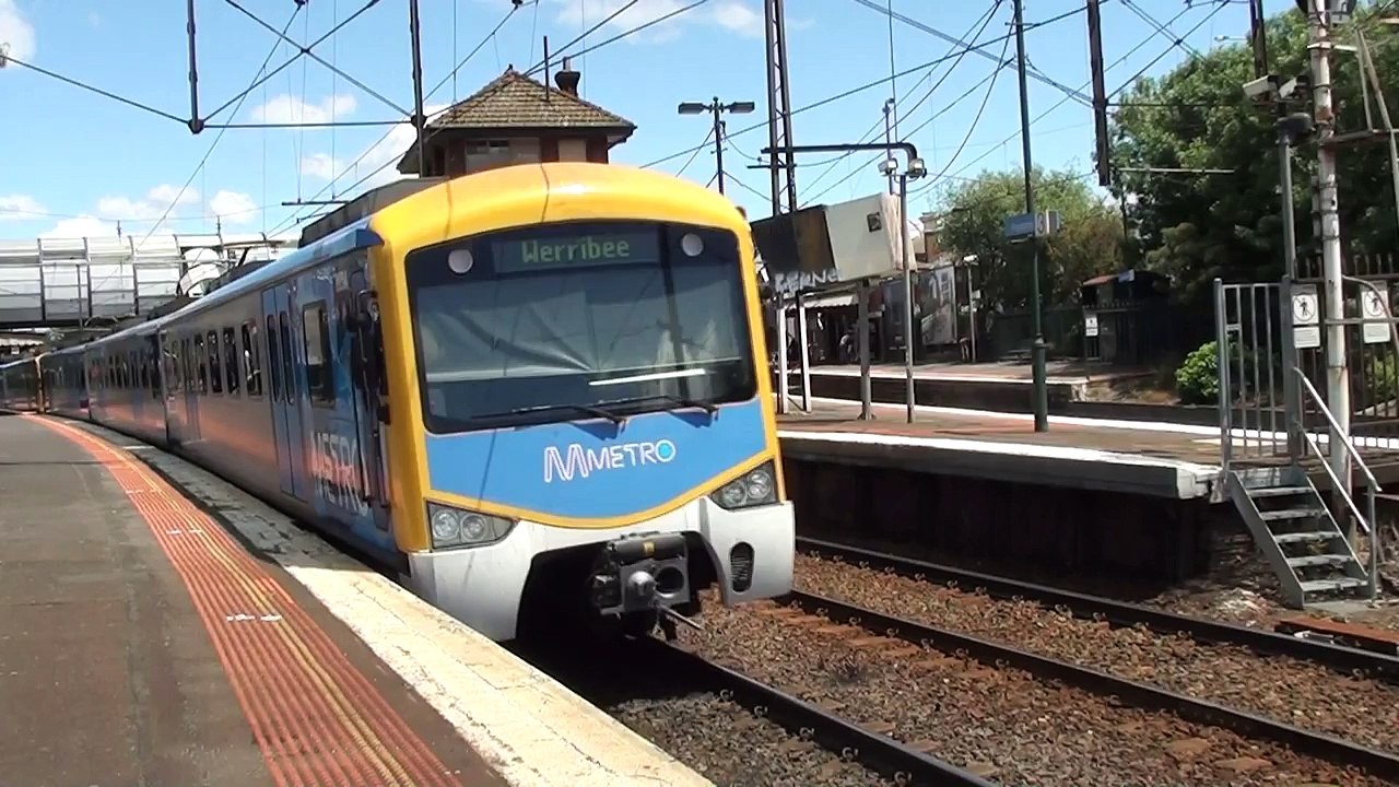 Metro trains and V/Line at Footscray - Melbourne trains.