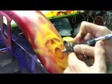 Six Pack O Skullz airbrushing with real fire by Scott MacKay