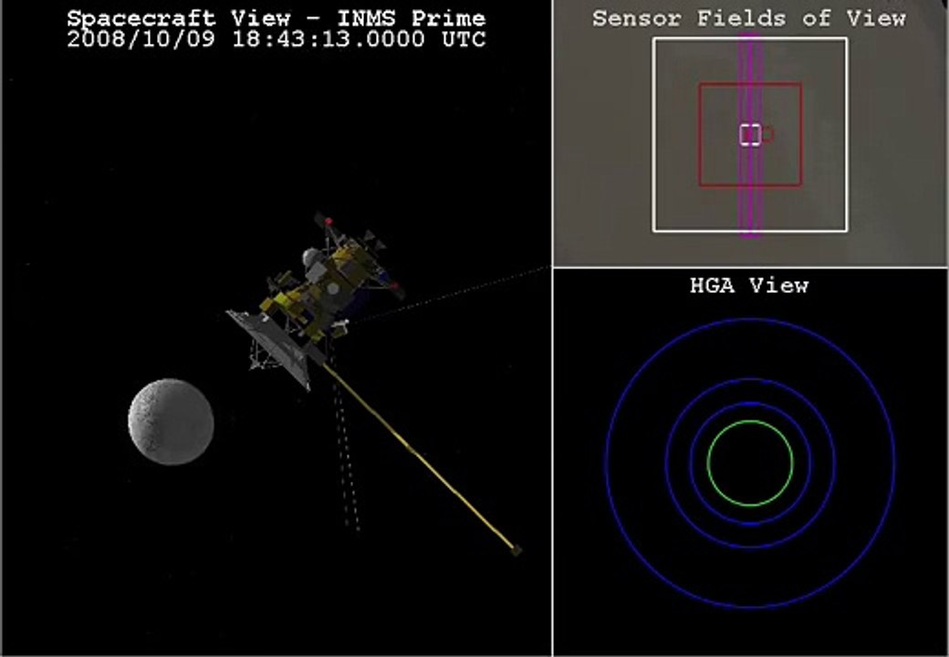 Cassini - Enceladus flyby Oct 9 2008 anim.