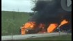 Multiple Chain-Reaction Crashes On I-80 Leaves Semi, Bus On Fire and 35 Injured