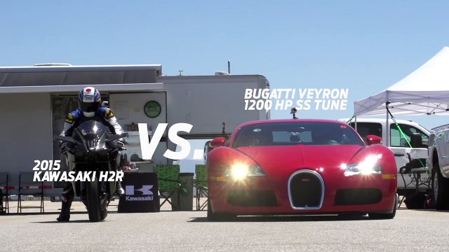 Kawasaki H2R vs Bugatti Veyron Supercar - 12 Mile Airstrip R