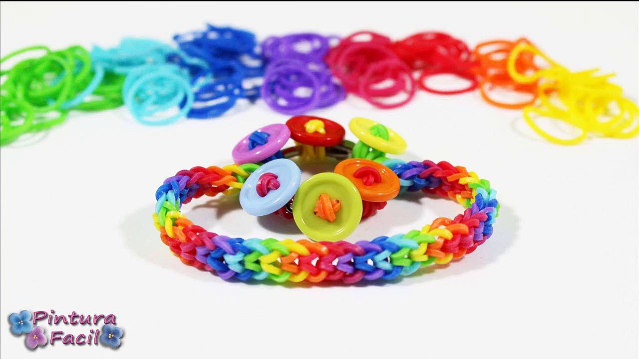 Como hacer Pulseras de Gomitas Inverted Fishtail sin Telar y botones  Rainbow Loom Pintura Facil