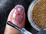 Christmas Nail Art Tutorial - Christmas Lights xmas Holiday Glitter Rhinestone nail Design