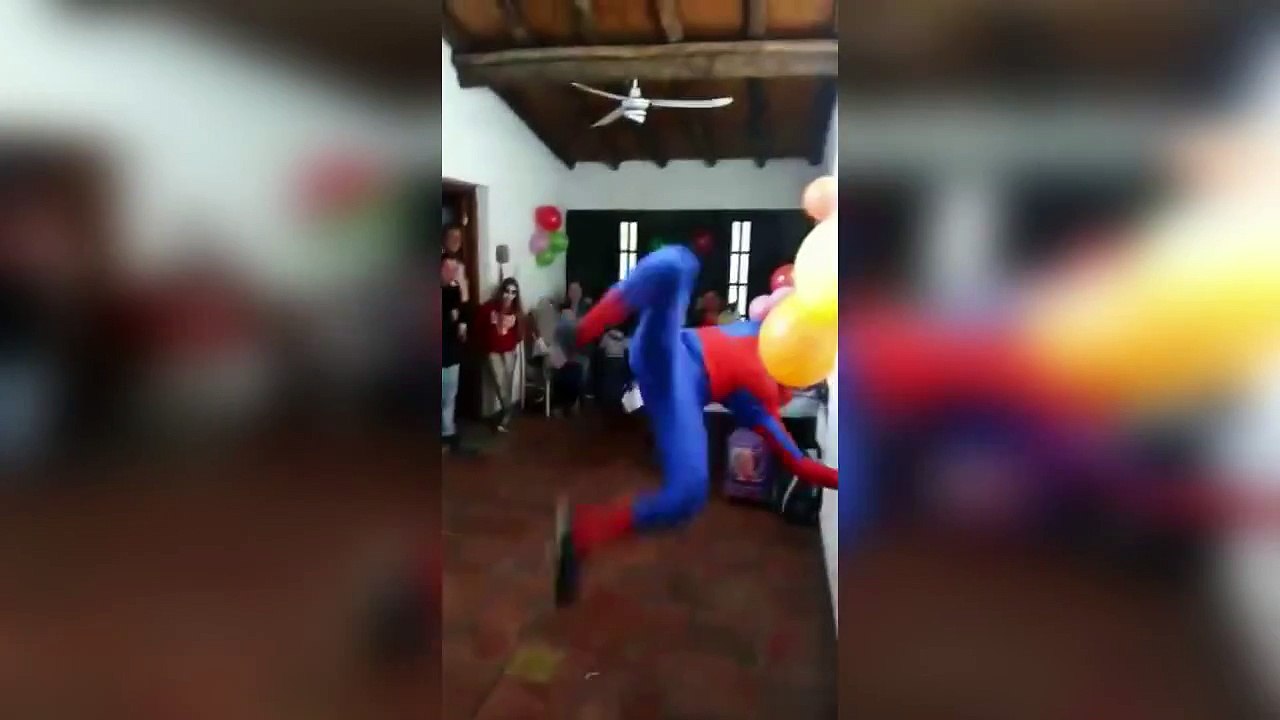 Spiderman Knocks Himself Out At A Kids Birthday Party
