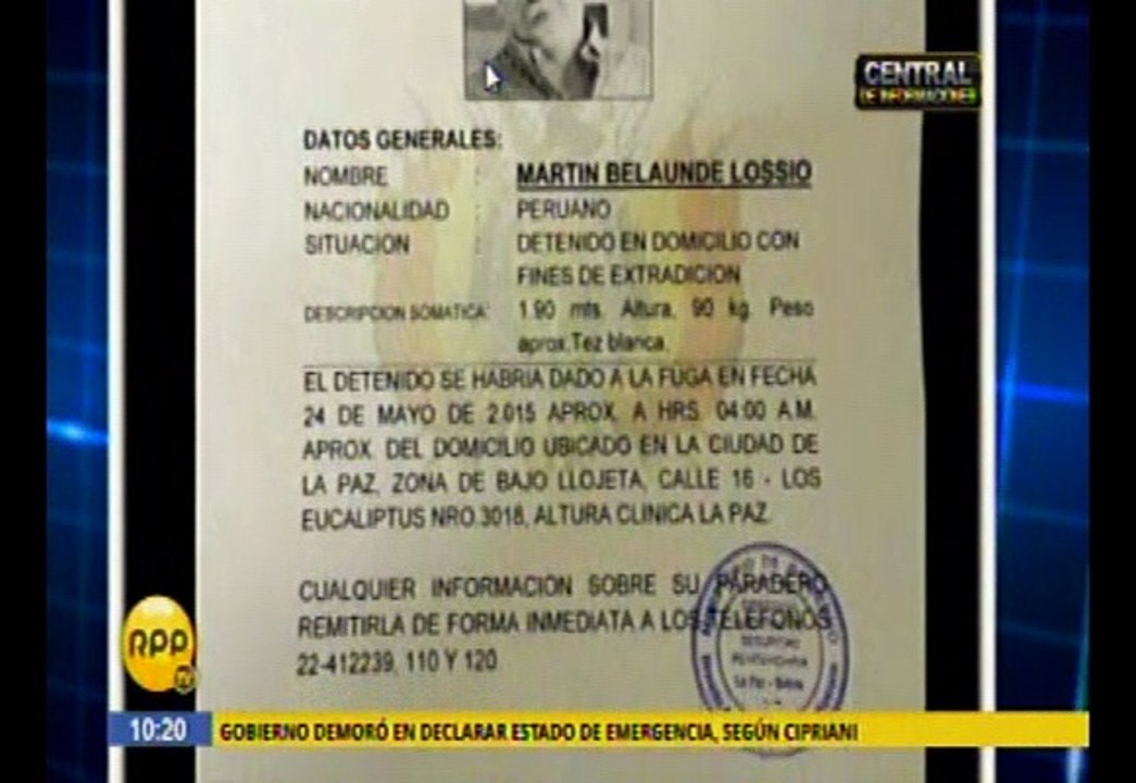 Martín Belaunde Lossio se fugó de Bolivia, confirmó gobierno de Evo Morales