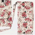 Flower Pattern Flip PU Leather Wallet Case w/ Stand / Photo Frame for IPHONE 5 / 5S - White   Pink