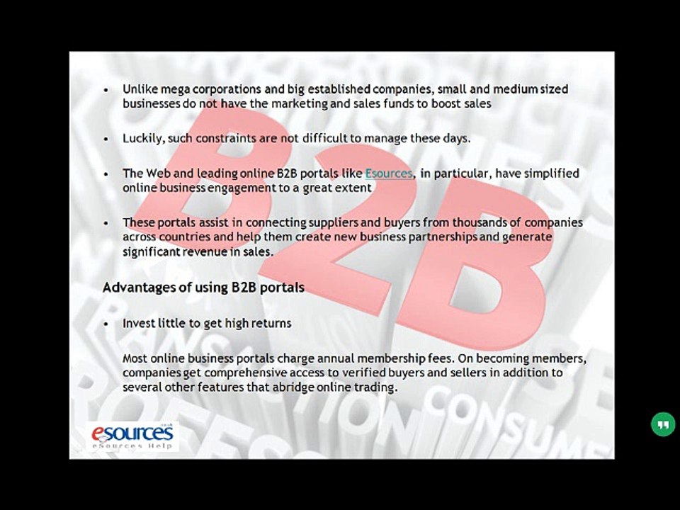 B2B Portal – A Low Cost Electronic Medium Promoting Business