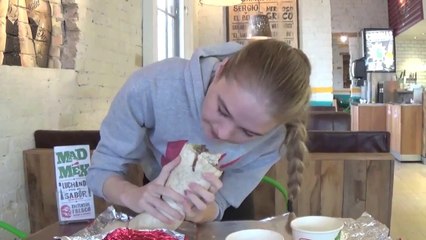Girl destroys a 5 lb BURRITOZILLA in under 5 minutes!