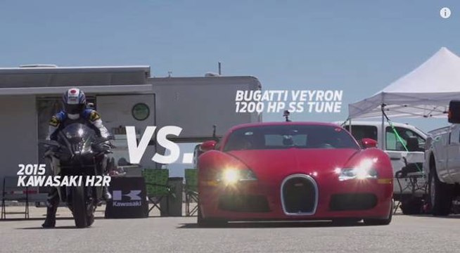 Kawasaki Ninja H2R Bike Faces Off With McLaren MP4-12C, Tuned Bugatti Veyron & Nissan GT-R Super Cars