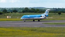 EGNV KLM Fokker 70 landing on Runway 05 at Durham Tees Valley Airport