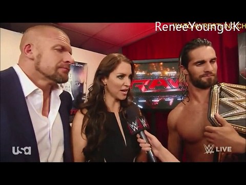 Renee Young interviews Triple H, Stephanie Mcmahon & Seth Rollins (25-5-15)