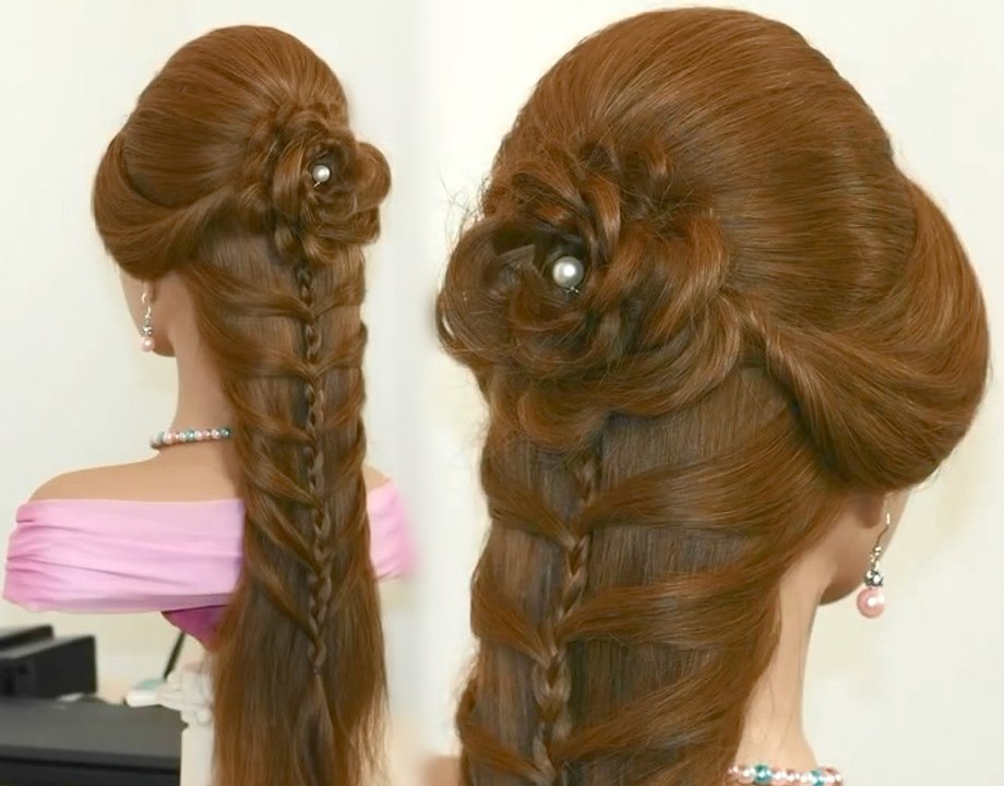 Party Braided Hairstyle with Rose