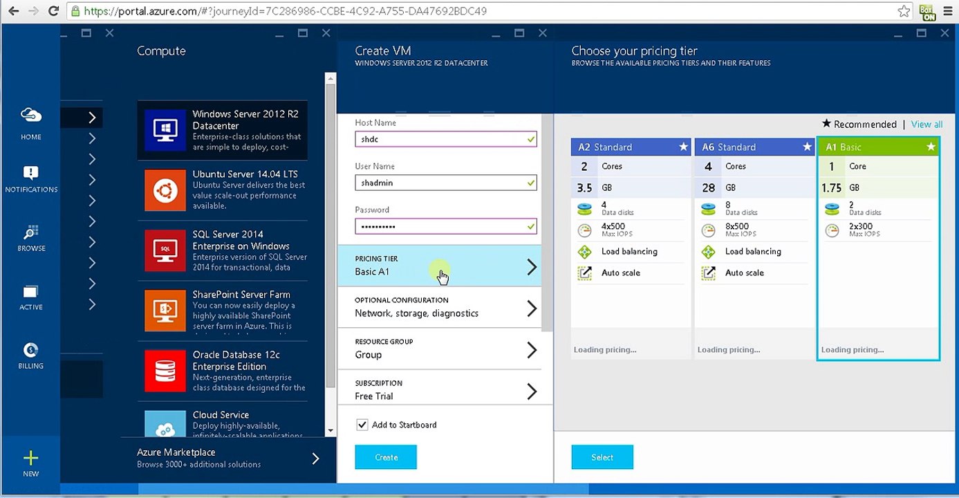 How to create Windows 2012 r2 vm server in Microsoft Azure