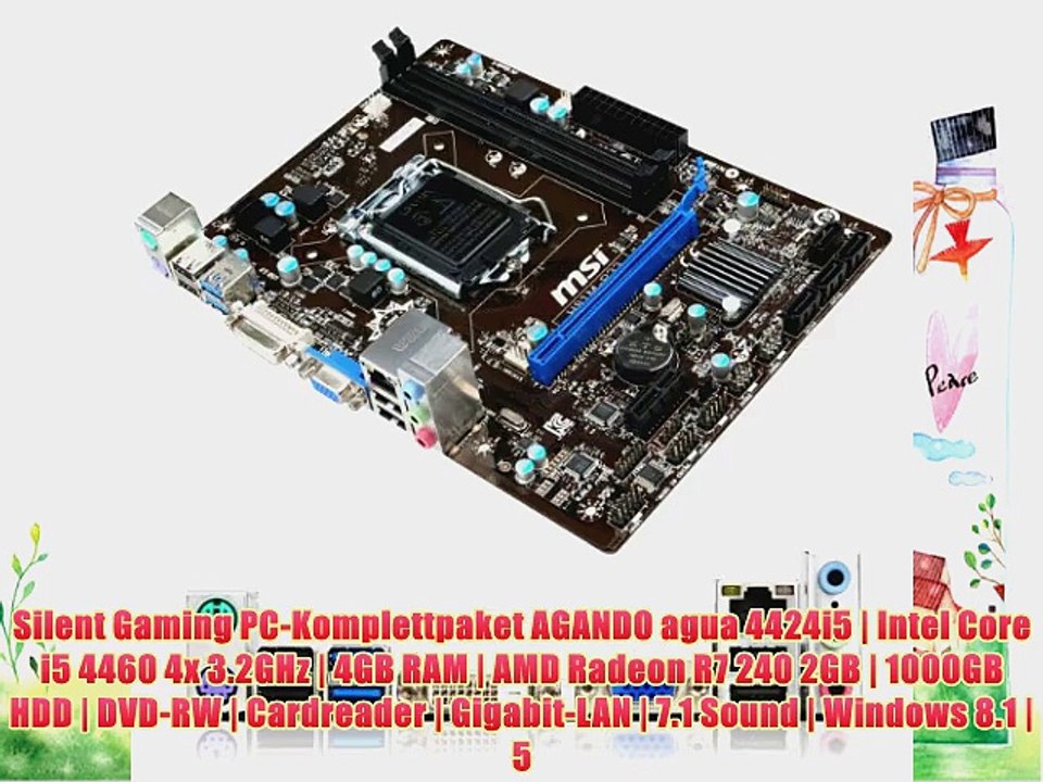 Silent Gaming PC-Komplettpaket AGANDO agua 4424i5 | Intel Core i5 4460 4x 3.2GHz | 4GB RAM