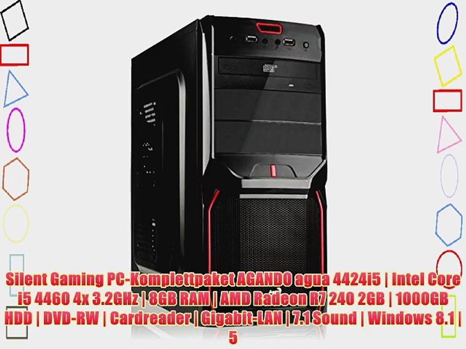Silent Gaming PC-Komplettpaket AGANDO agua 4424i5 | Intel Core i5 4460 4x 3.2GHz | 8GB RAM