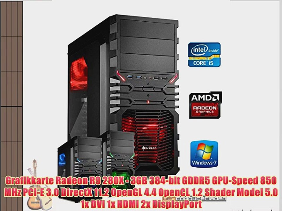 dercomputerladen Gamer PC System Intel i5-4690 4x35 GHz 8GB RAM 1000GB HDD Radeon R9 280X -3GB