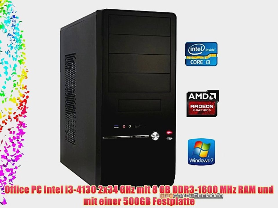 dercomputerladen Office PC System Intel i3-4130 2x34 GHz 8GB RAM 500GB HDD Radeon R7 250 -1GB