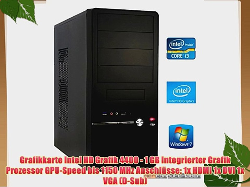 dercomputerladen Office PC System Intel i3-4130 2x34 GHz 4GB RAM 2000GB HDD Intel HD Grafik