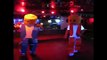 Two guys dancing with sweet LEGO costumes