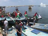 تقرير باسل ابو طواحينة   مسيرة في ميناء غزة لاستقبال اسطول الحرية