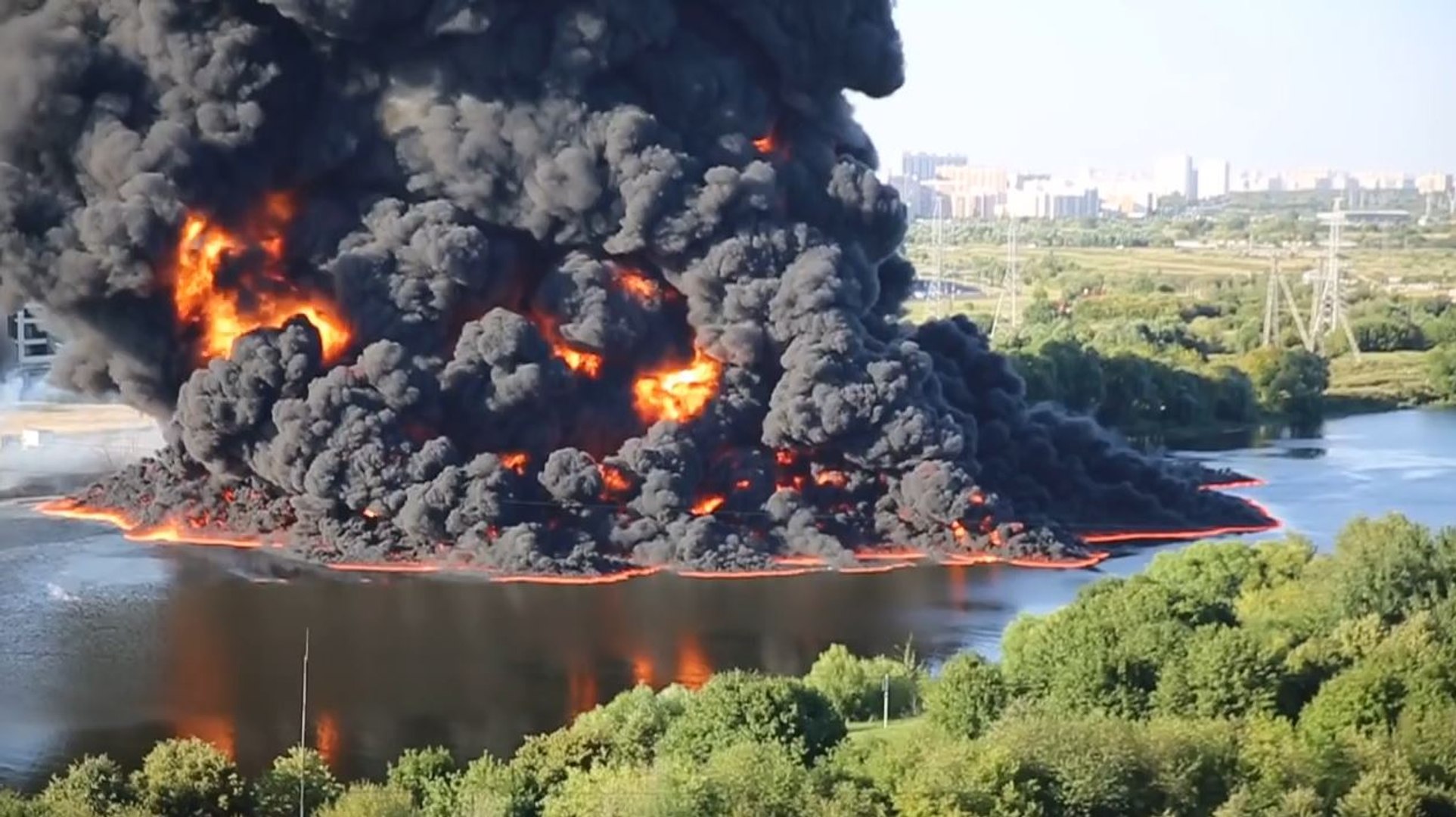 Une fuite de pétrole prend feu sur la rivière de Moscou - Vidéo