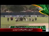 COAS Raheel Sharif hits 4 on Shahid Afridi's bowl in Rawalpindi Cricket ground