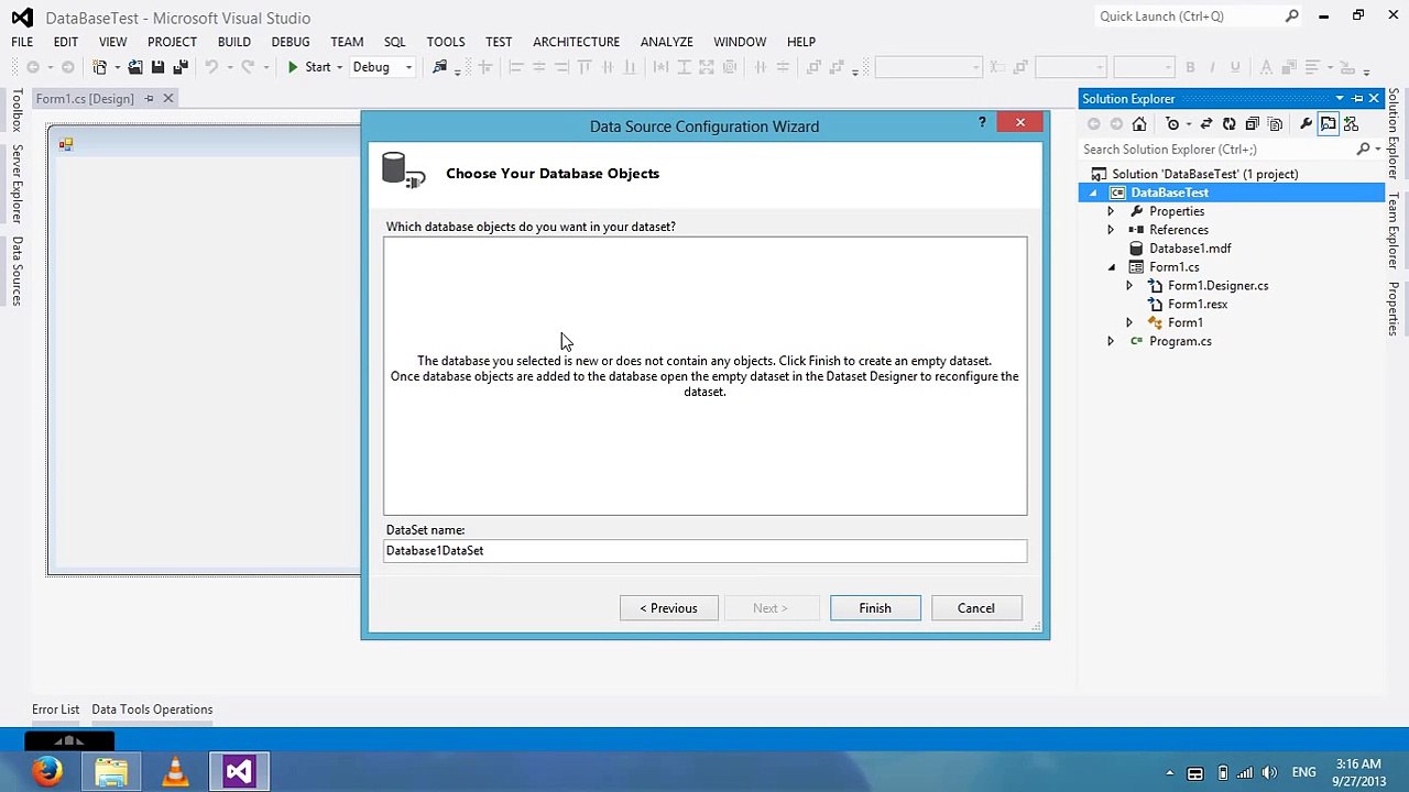 Create Database on Visual Studio 2012