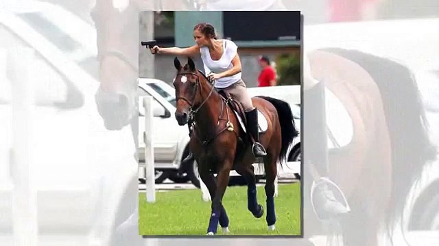 Giddy up! Charlie's Angels star Minka Kelly juggles horse riding and gun toting in new scenes