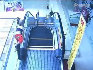 A boy of two years an escalator fall in China