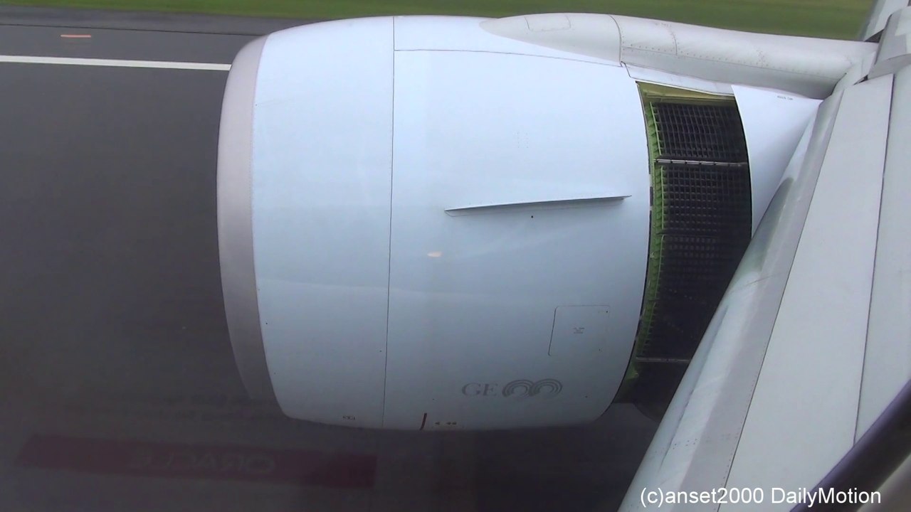 GE90 115B Jet Engine. Reverse Thrust on Landing. Boeing 777 Cathay ...
