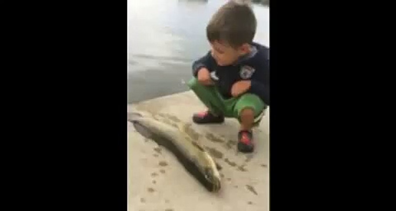 Fish flop! Little boy gets slapped in the face by Big Fish