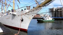Polish Tall Ship 'Dar Młodzieży' leaving Dublin port for Antwerp