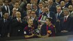 INSIDE CUP CELEBRATION: Xavi and Iniesta receive the trophy