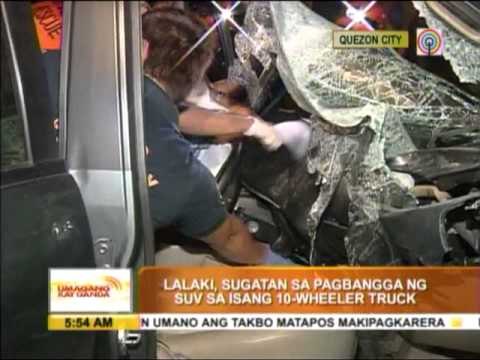 SUV collides with 10 wheeler truck, driver hurt