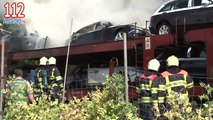 Autotrein in brand op spoor bij Terschuur
