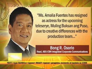 Amalia Fuentes quits new teleserye