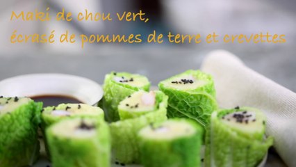 Maki chou vert, écrasé de pomme de terre et crevettes