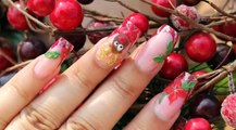 Christmas Acrylic Nails with Red Glitter and Funny 3D Reindeer Poinssettia flower