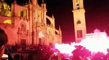 Recogida Cristo de La Viga, Semana Santa Jerez 2015, Catedral de Jerez (luces, humo)