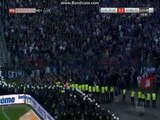 Karlsruher fans trying to get in the pitch after Hamburger beat them