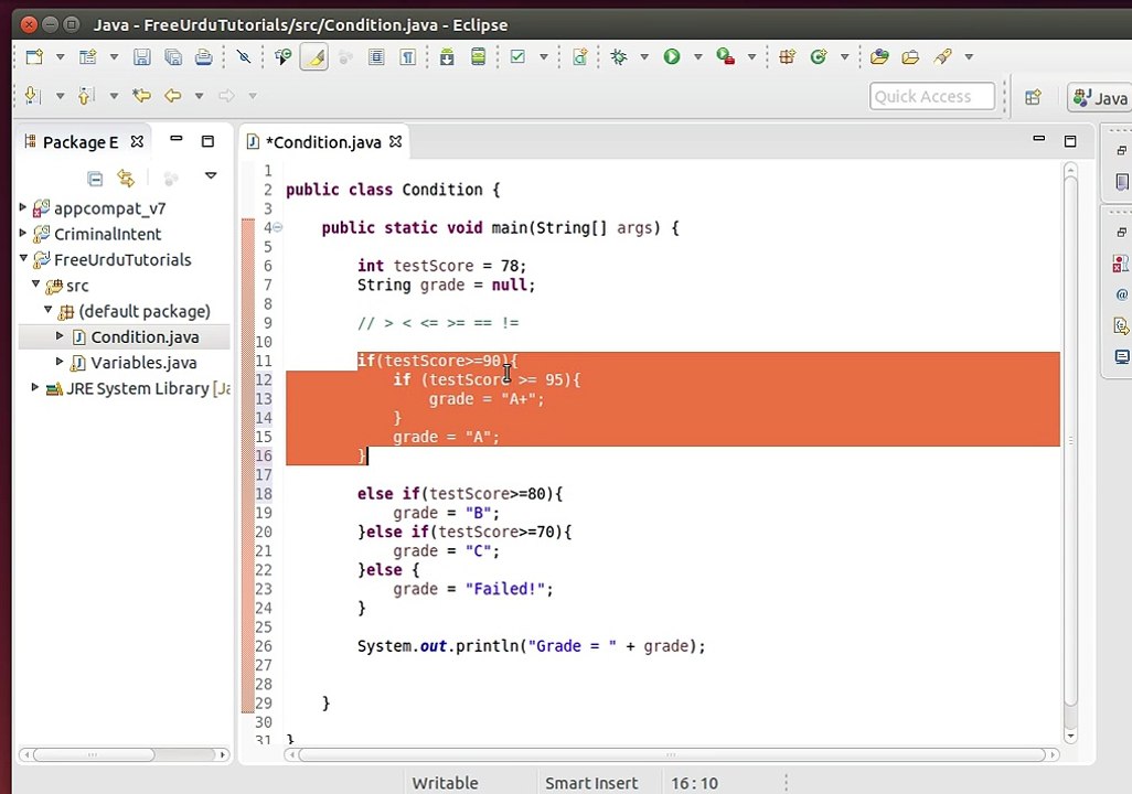 Java Beginner Tutorials in Urdu - More If-Else compound conditions - freeurdututorials.com