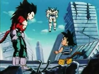 Dragon Ball GT.  A Goku le sale esfera en la frente.