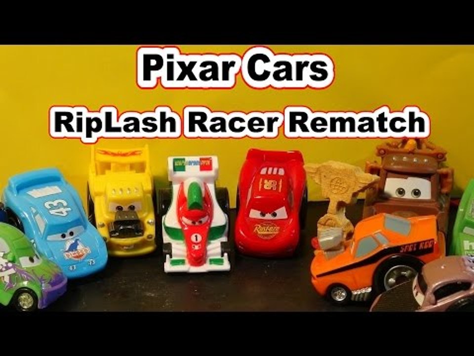 Pixar Cars Riplash Racer Re Match with Lightning McQueen, Funny Car Mater, and Francesco Bernoulli